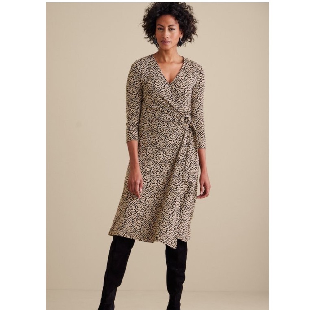 Soft Surroundings Damaria Dress Leopard Print Wrap Midi Size 2Xโ